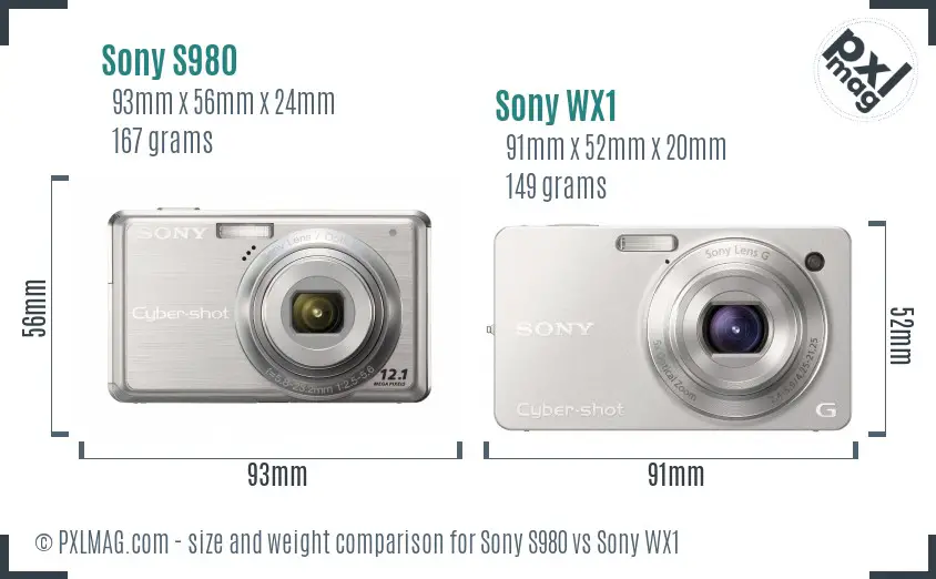 Sony S980 vs Sony WX1 size comparison