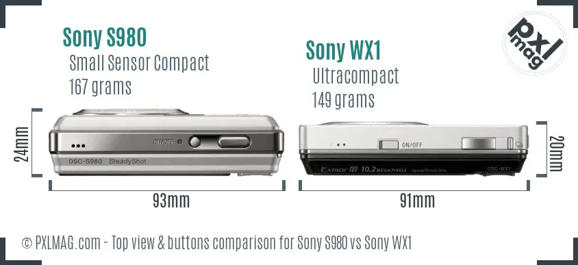 Sony S980 vs Sony WX1 top view buttons comparison