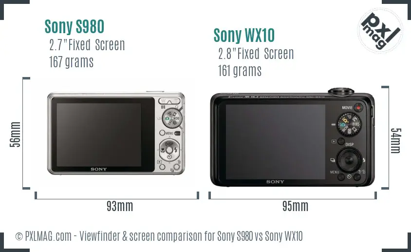 Sony S980 vs Sony WX10 Screen and Viewfinder comparison