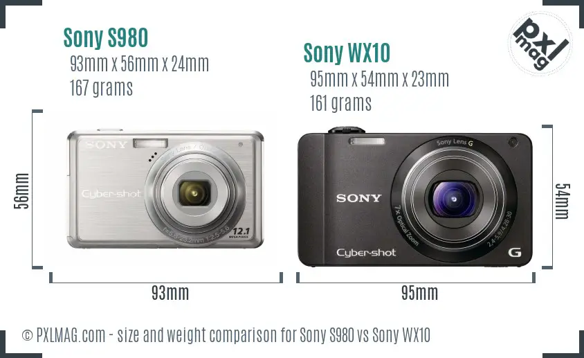 Sony S980 vs Sony WX10 size comparison