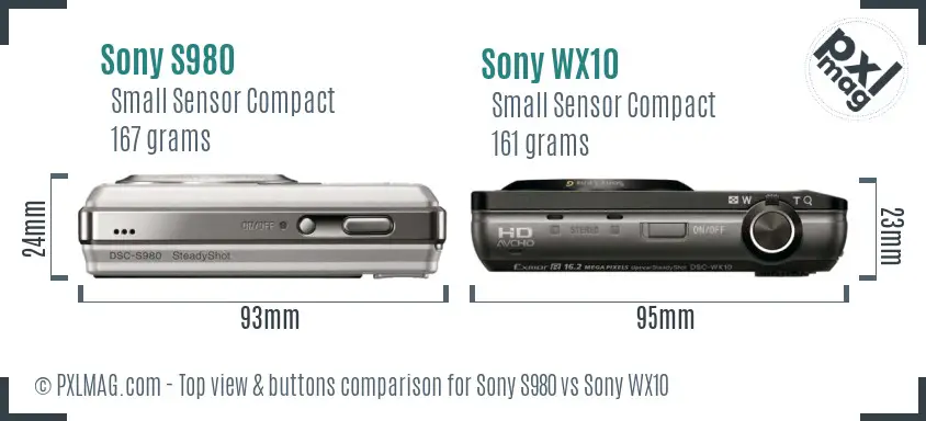 Sony S980 vs Sony WX10 top view buttons comparison