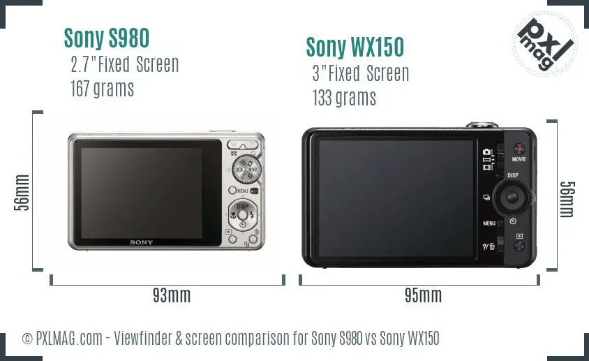 Sony S980 vs Sony WX150 Screen and Viewfinder comparison