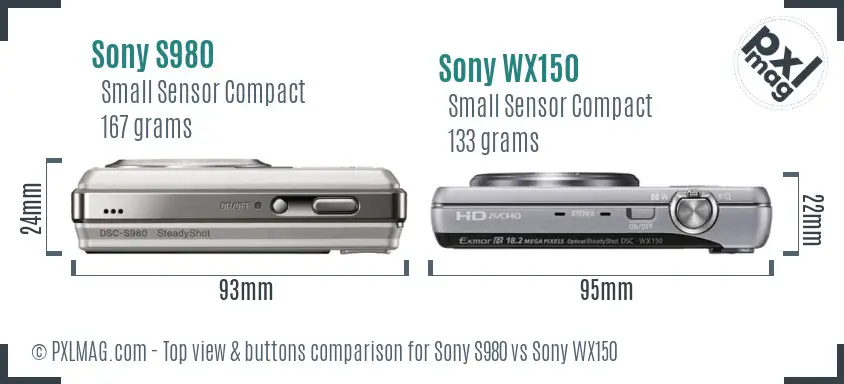Sony S980 vs Sony WX150 top view buttons comparison