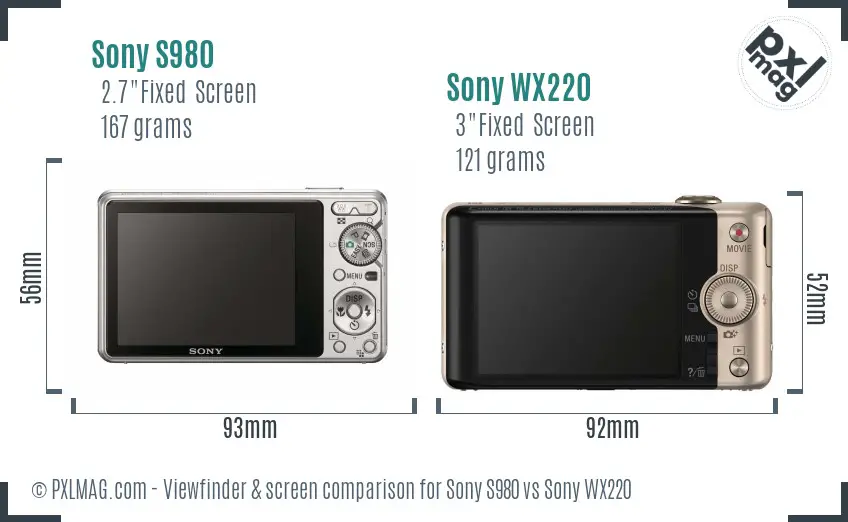 Sony S980 vs Sony WX220 Screen and Viewfinder comparison