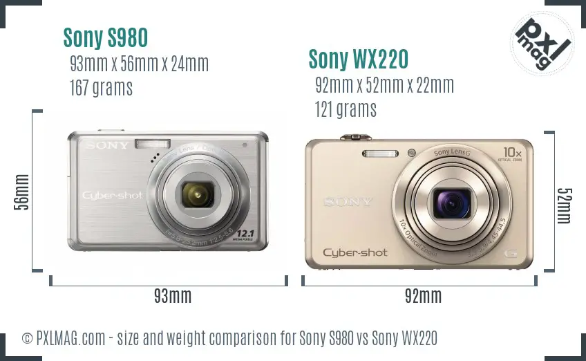 Sony S980 vs Sony WX220 size comparison