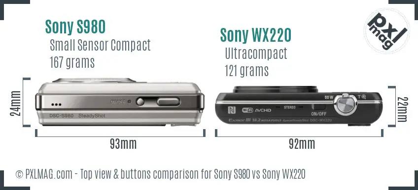 Sony S980 vs Sony WX220 top view buttons comparison