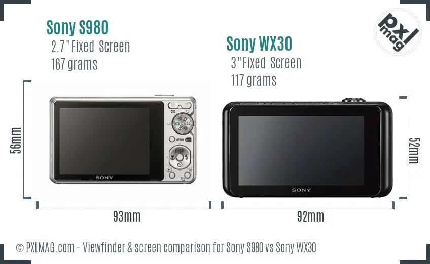 Sony S980 vs Sony WX30 Screen and Viewfinder comparison