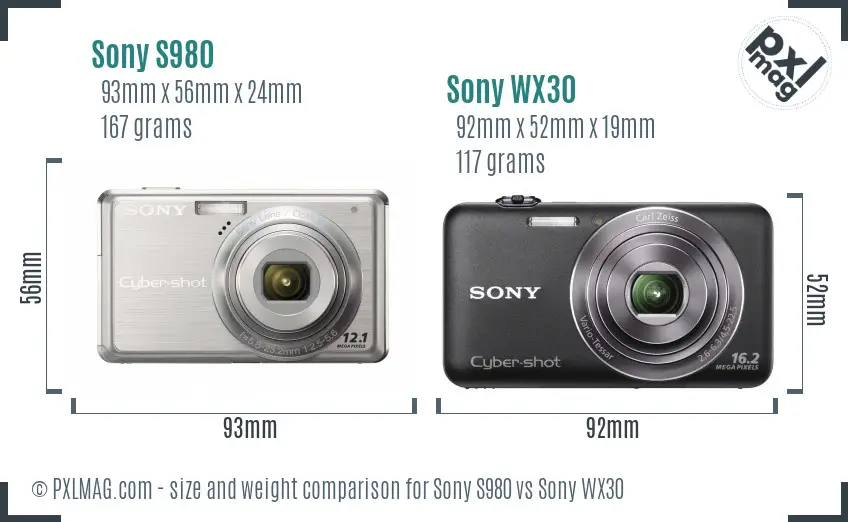 Sony S980 vs Sony WX30 size comparison