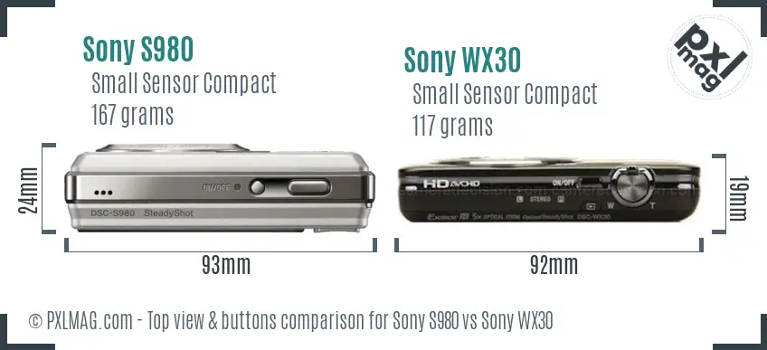 Sony S980 vs Sony WX30 top view buttons comparison