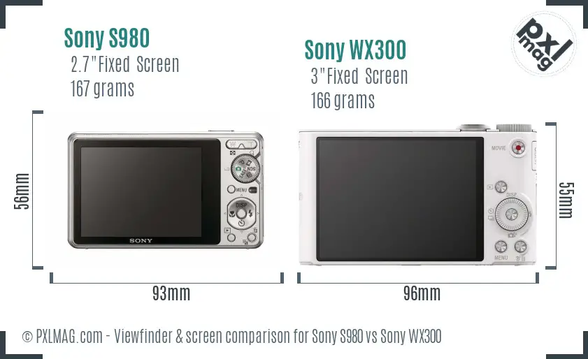 Sony S980 vs Sony WX300 Screen and Viewfinder comparison