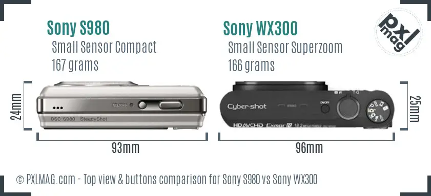 Sony S980 vs Sony WX300 top view buttons comparison