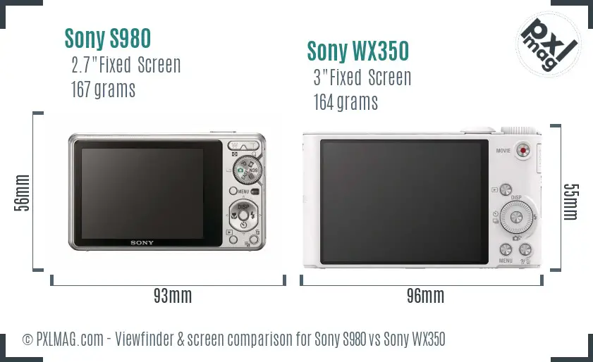 Sony S980 vs Sony WX350 Screen and Viewfinder comparison