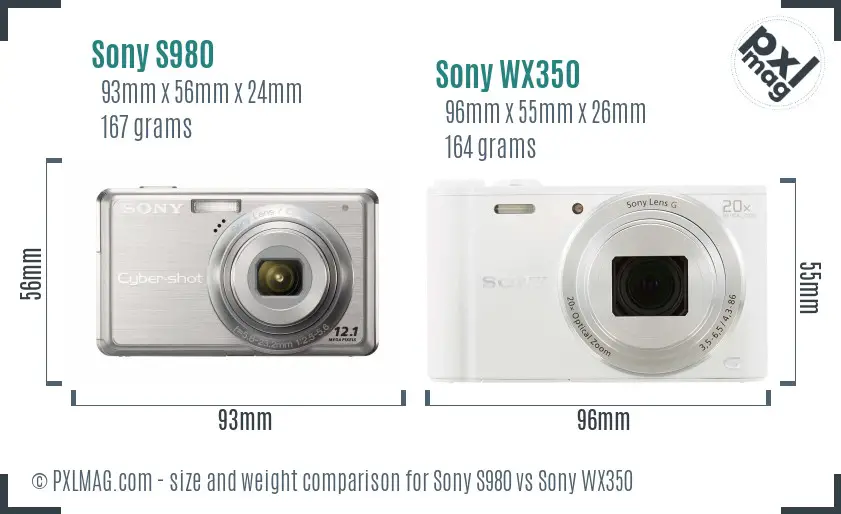 Sony S980 vs Sony WX350 size comparison