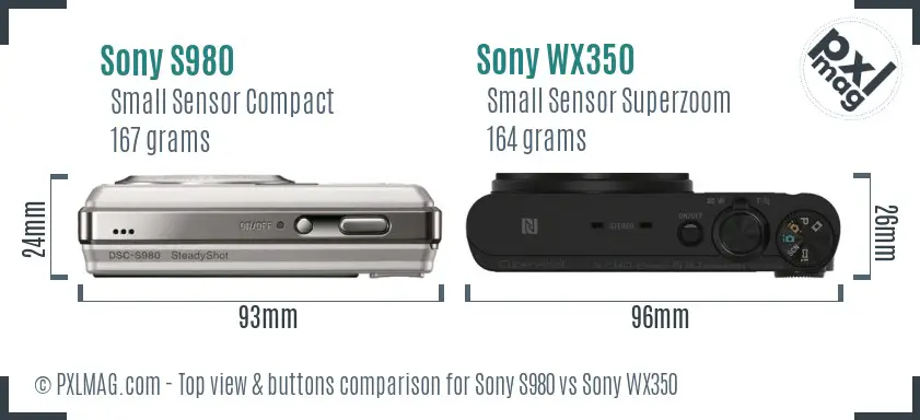Sony S980 vs Sony WX350 top view buttons comparison
