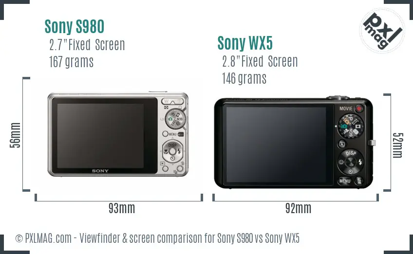 Sony S980 vs Sony WX5 Screen and Viewfinder comparison