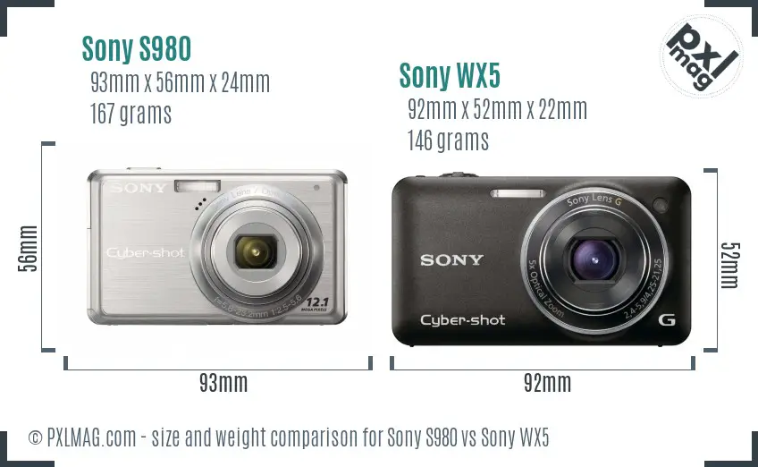 Sony S980 vs Sony WX5 size comparison
