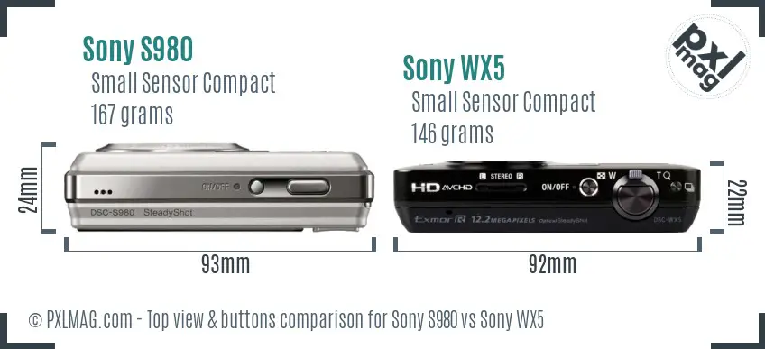 Sony S980 vs Sony WX5 top view buttons comparison