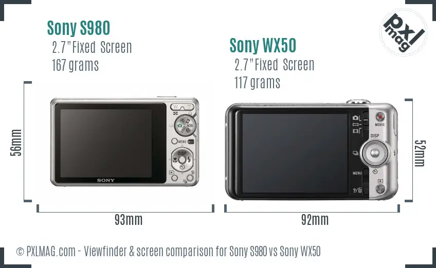 Sony S980 vs Sony WX50 Screen and Viewfinder comparison