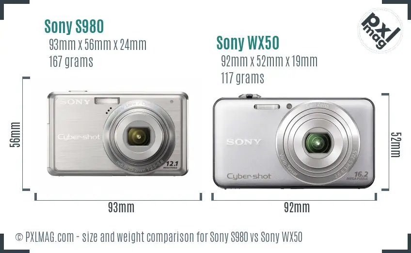 Sony S980 vs Sony WX50 size comparison