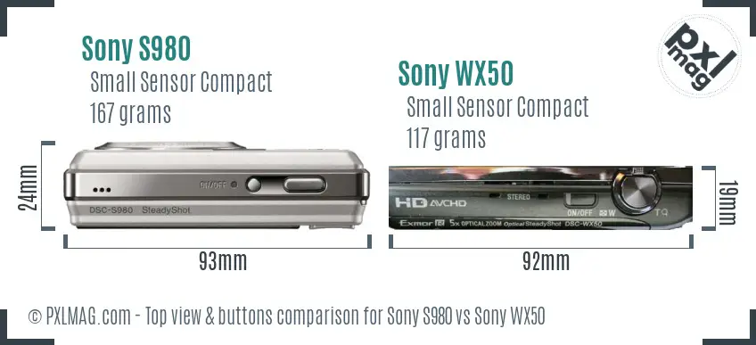 Sony S980 vs Sony WX50 top view buttons comparison