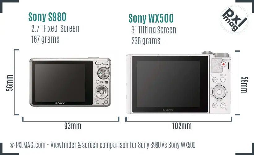 Sony S980 vs Sony WX500 Screen and Viewfinder comparison