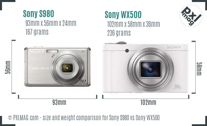 Sony S980 vs Sony WX500 size comparison