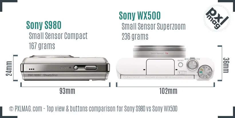 Sony S980 vs Sony WX500 top view buttons comparison