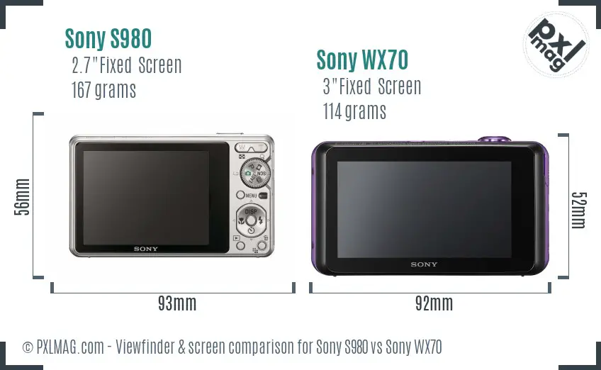Sony S980 vs Sony WX70 Screen and Viewfinder comparison