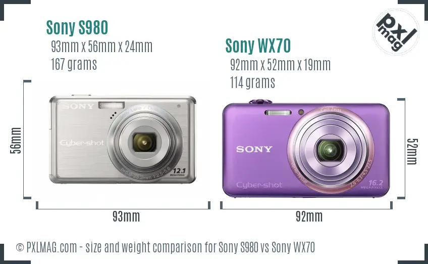 Sony S980 vs Sony WX70 size comparison
