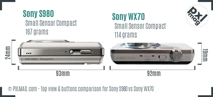 Sony S980 vs Sony WX70 top view buttons comparison