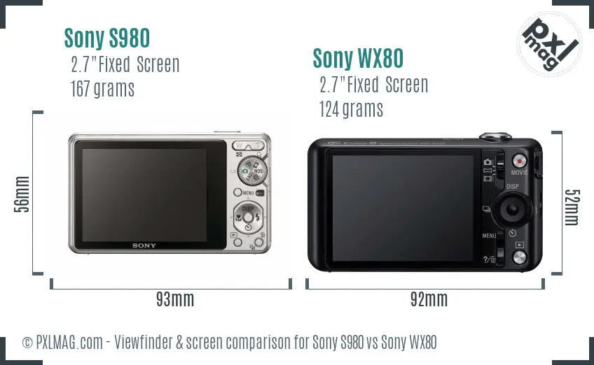 Sony S980 vs Sony WX80 Screen and Viewfinder comparison