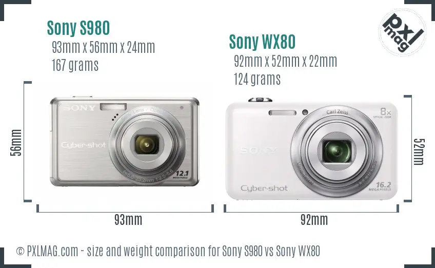 Sony S980 vs Sony WX80 size comparison