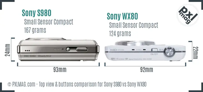Sony S980 vs Sony WX80 top view buttons comparison