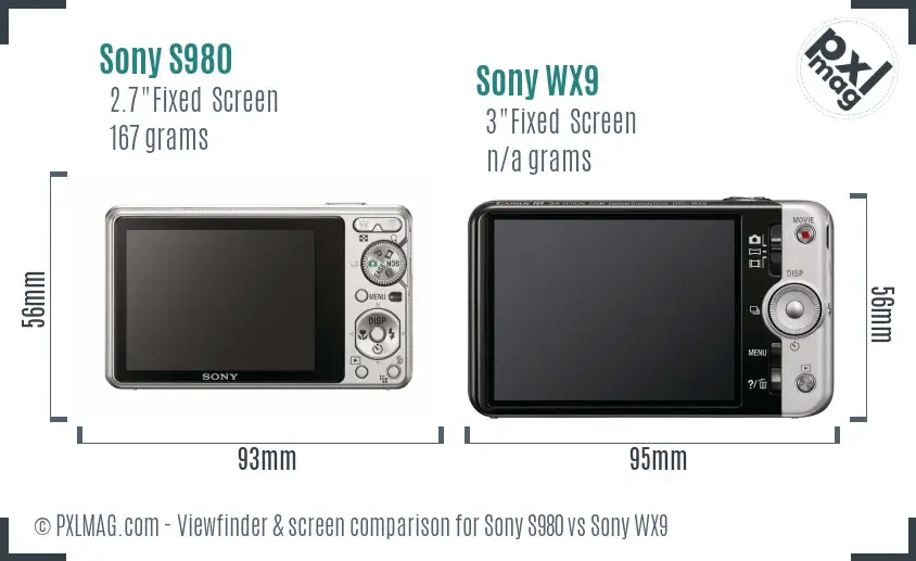 Sony S980 vs Sony WX9 Screen and Viewfinder comparison