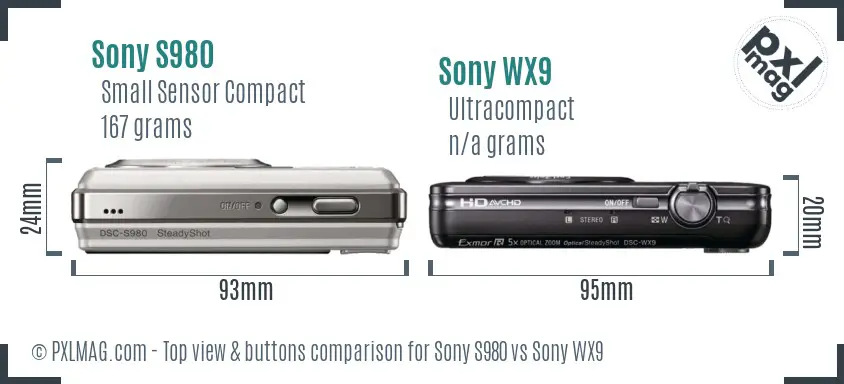 Sony S980 vs Sony WX9 top view buttons comparison