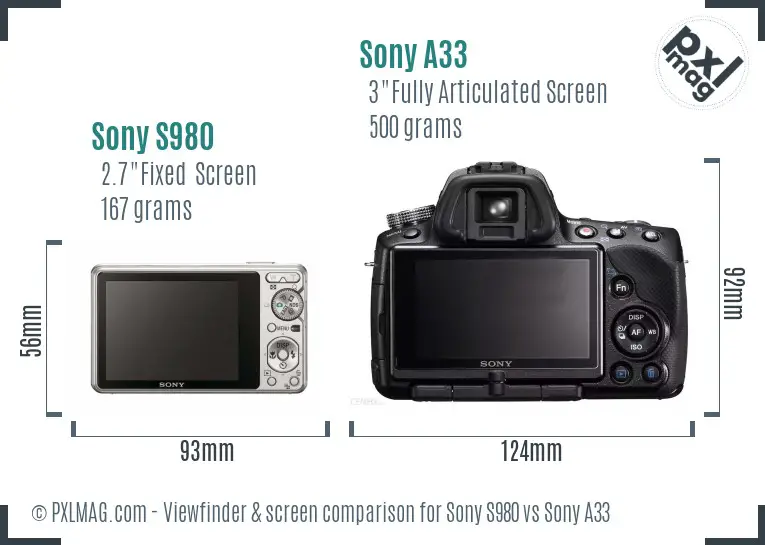 Sony S980 vs Sony A33 Screen and Viewfinder comparison