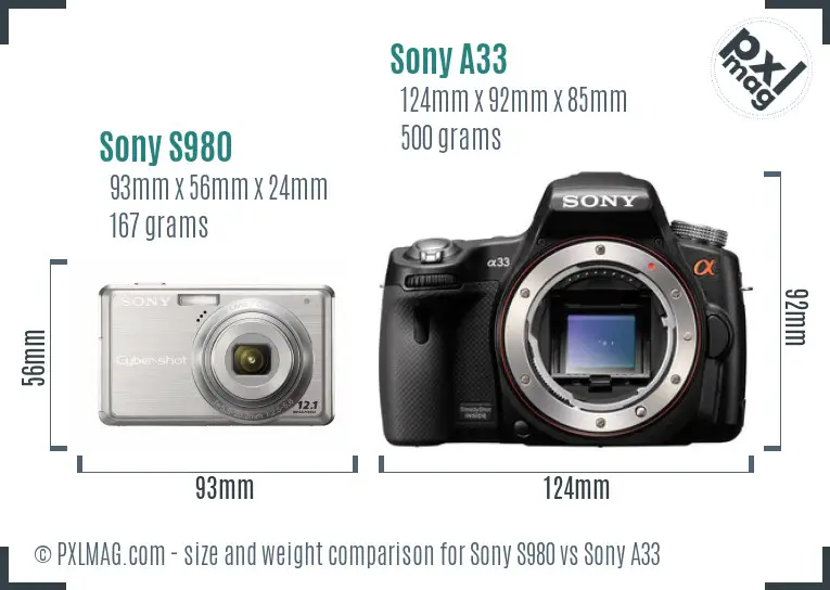 Sony S980 vs Sony A33 size comparison