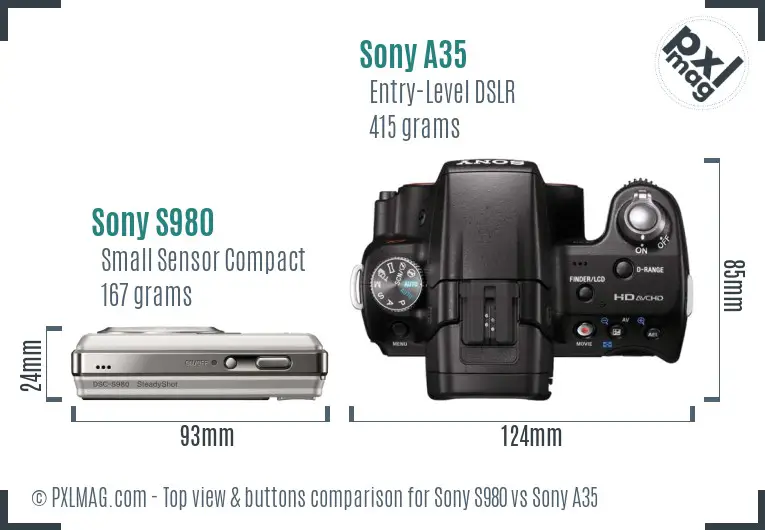 Sony S980 vs Sony A35 top view buttons comparison