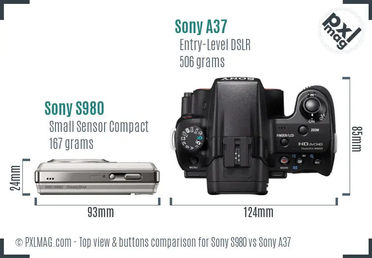 Sony S980 vs Sony A37 top view buttons comparison