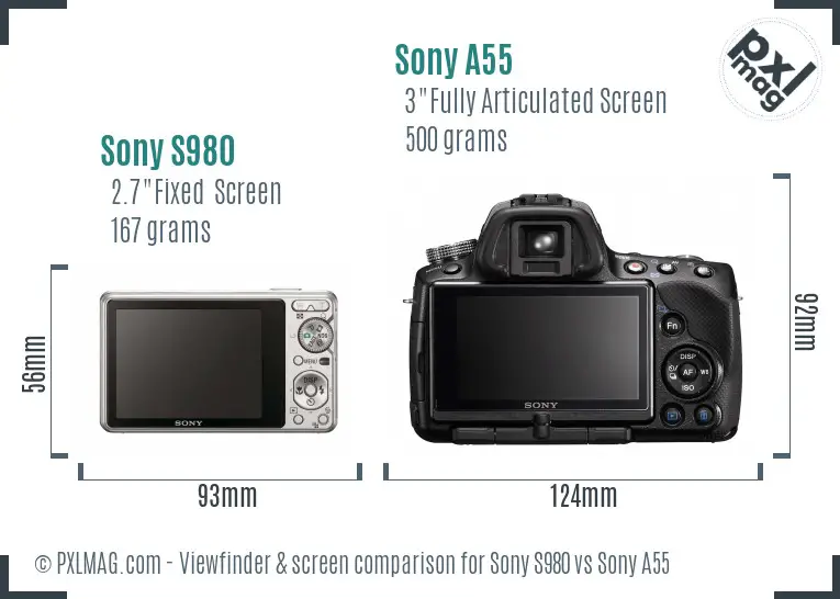 Sony S980 vs Sony A55 Screen and Viewfinder comparison