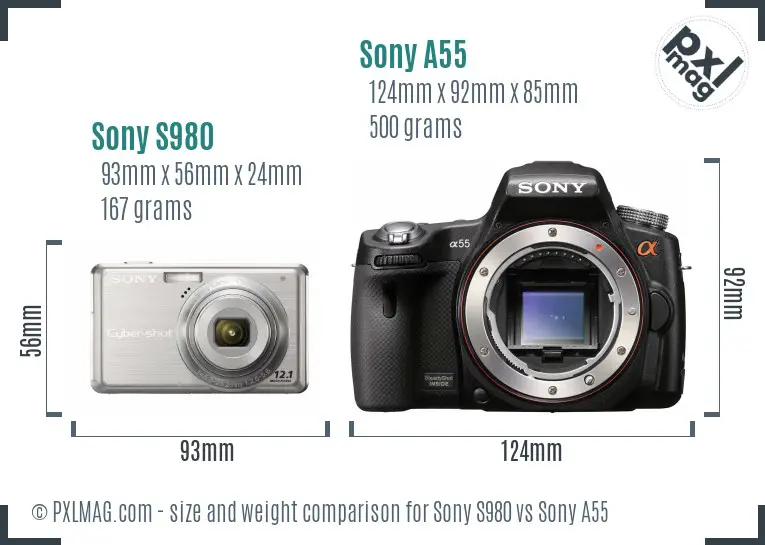 Sony S980 vs Sony A55 size comparison
