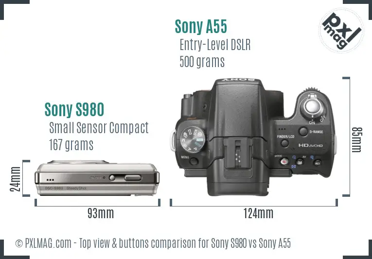 Sony S980 vs Sony A55 top view buttons comparison