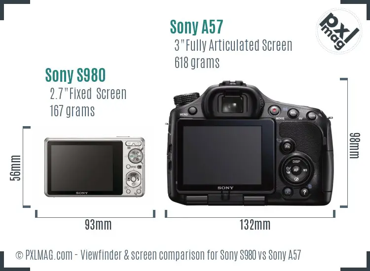 Sony S980 vs Sony A57 Screen and Viewfinder comparison