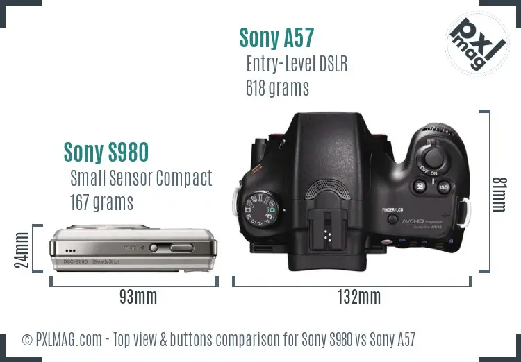 Sony S980 vs Sony A57 top view buttons comparison