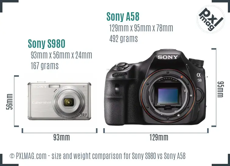 Sony S980 vs Sony A58 size comparison