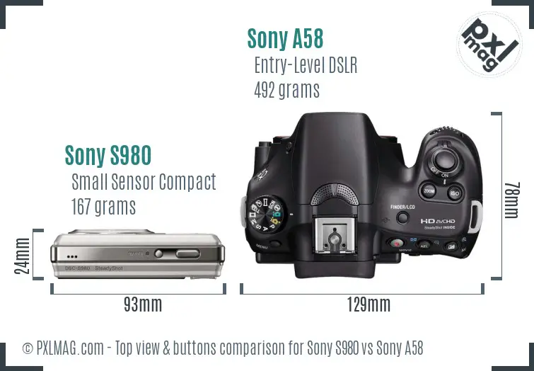 Sony S980 vs Sony A58 top view buttons comparison