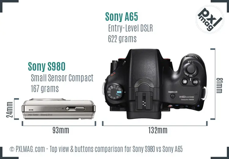 Sony S980 vs Sony A65 top view buttons comparison