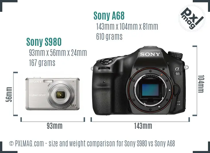 Sony S980 vs Sony A68 size comparison