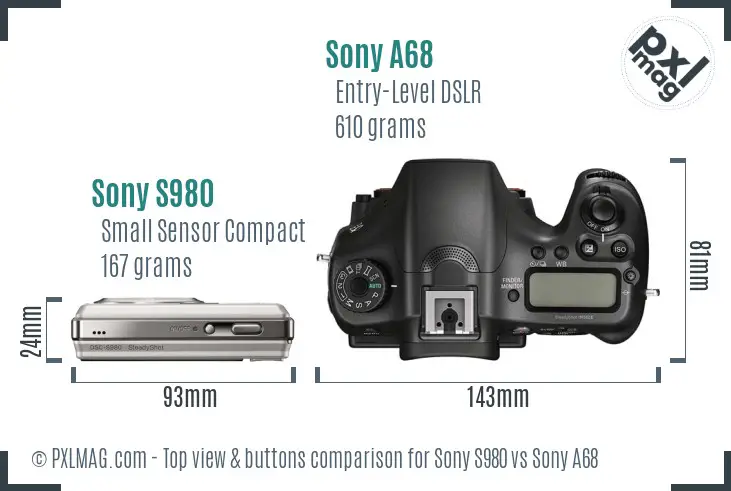 Sony S980 vs Sony A68 top view buttons comparison