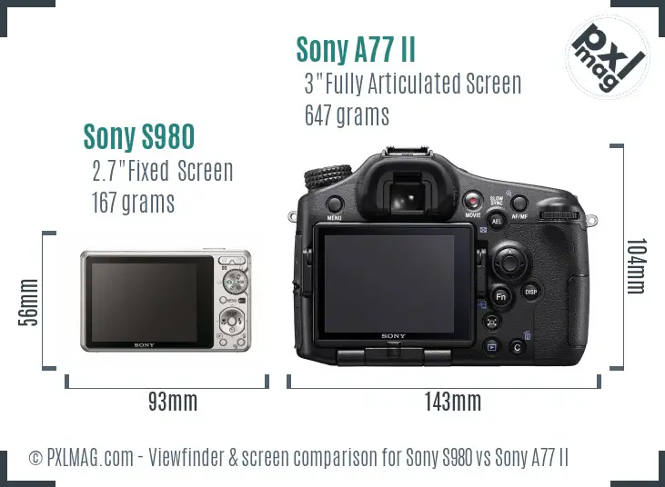 Sony S980 vs Sony A77 II Screen and Viewfinder comparison